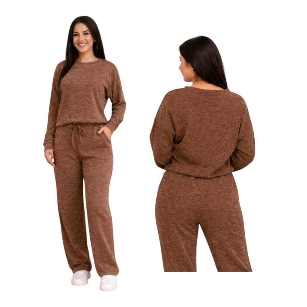 Conjunto Feminina de  Malha Premium Com Calça de Cintura Elástica e Bolsos Laterais ideal para frio