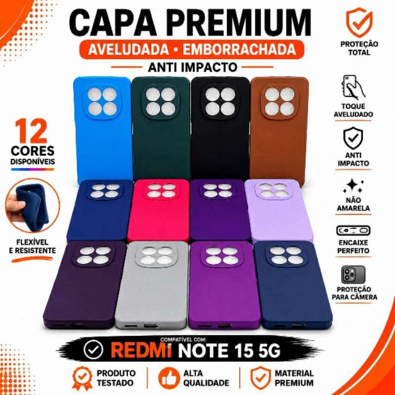 Capa Redmi Note 15 5G TPU Premium Emborrachada Capinha Anti Impacto Case Aveludada Colorida Macia