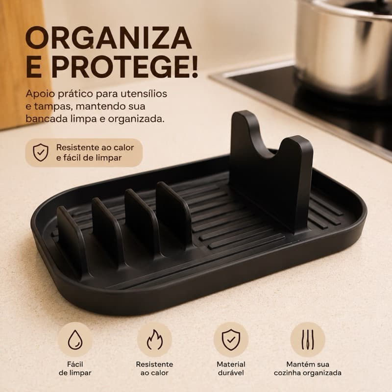 Suporte de Descanso para Colher e Tampa de Panela Organizador de Cozinha Balcão Prático Premium