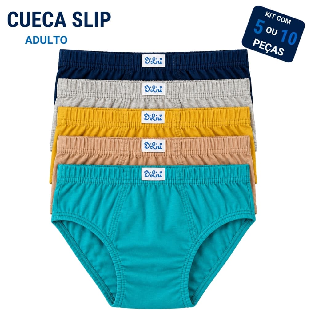 Kit Cueca Masculina 100% Algodão Tradicional Confortável Slip Adulto