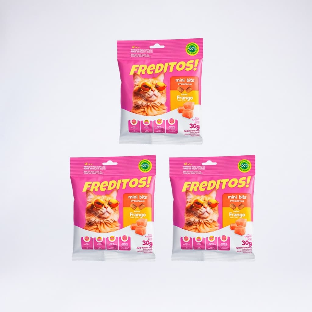 KIT 3 X Snacks Para Gatos Freditos Sabor Frango 30g