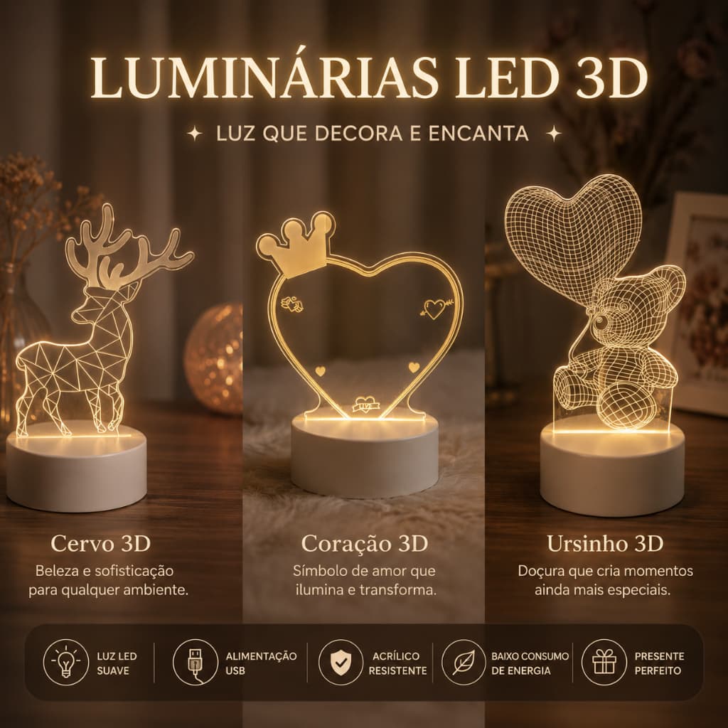 W.BILL Luminária LED 3D Decorativa | Ideal para Quarto, Sala e Presente