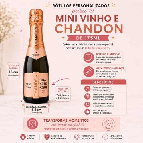 Adesivo Chandon Personalizado 175ml e 700ml  | Rótulo à Prova d'Água  Casamento, Aniversário e Formatura 15 anos