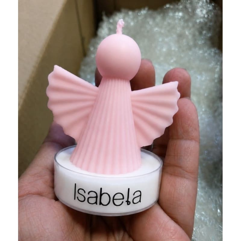 Lembrancinha kit velas anjos no acrílico com etiqueta personalizada