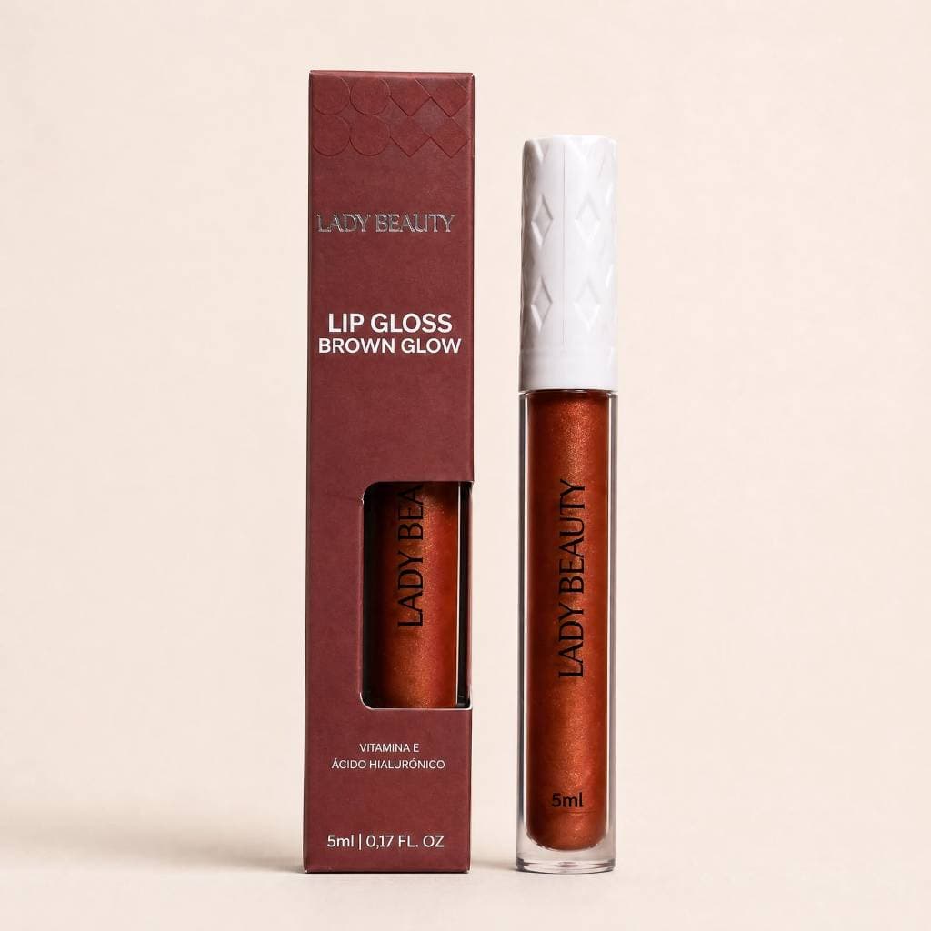 Lip Gloss Lady Beauty Brown Glow Nude Hidratante Vitamina E Brilho Intenso Tendência Maquiagem