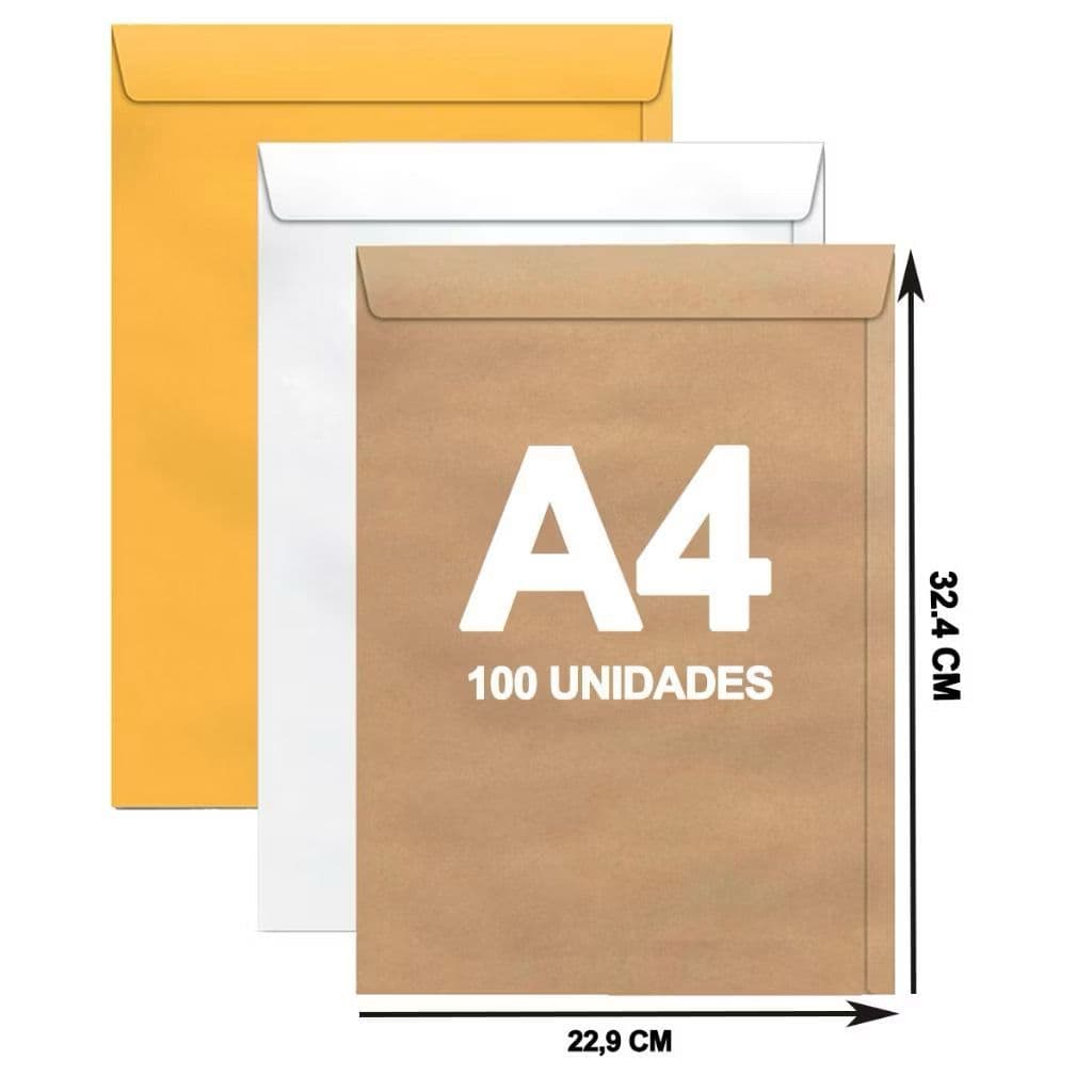 Envelope A4 22x32 cm Kraft 229x324 100 Unidades Pardo Curriculum Escritorio Branco Ouro Foroni