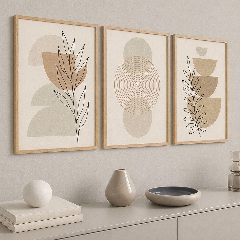 Quadro Decorativo 3 Peças Moderno Trio Abstrato Geométrico Luxo Sala Quarto Escritório