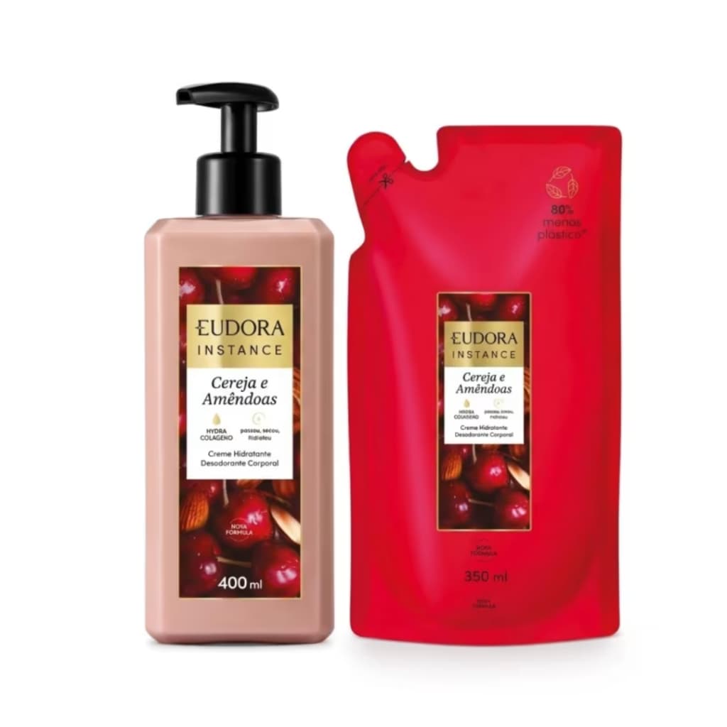 Kit Instance Cereja e Amendoas - Hidratante 400ml + Refil 350 ml Eudora