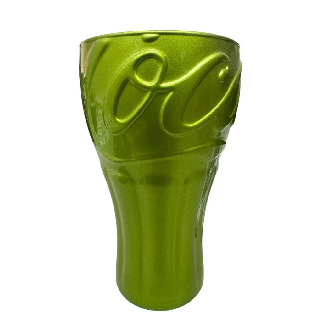 Kit 2 Copos Coca-Cola Edição Especial Vidro Verde Interior Prata 13.5 cm Colecionavel Original 260ML