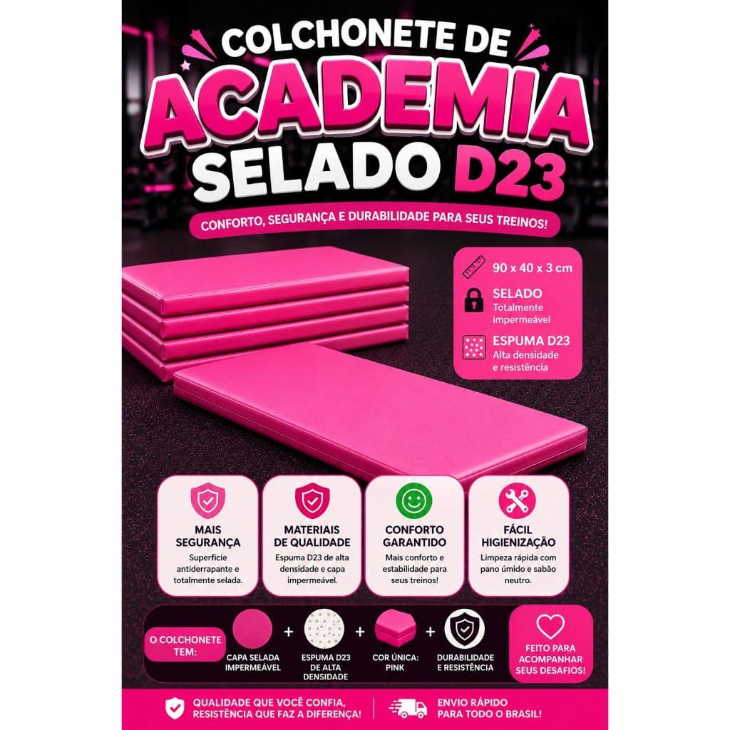 10 Colchonetes Rosa Pink Academia 90x40x3 Selado Impermeavel Espuma D23 Pilates Yoga Alongamentos