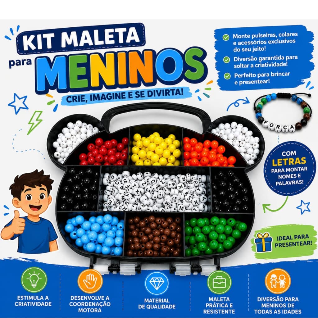 Brinquedo Kit Urso Miçanga para fazer Pulseira Infantil Menino artesanato 1350 peças