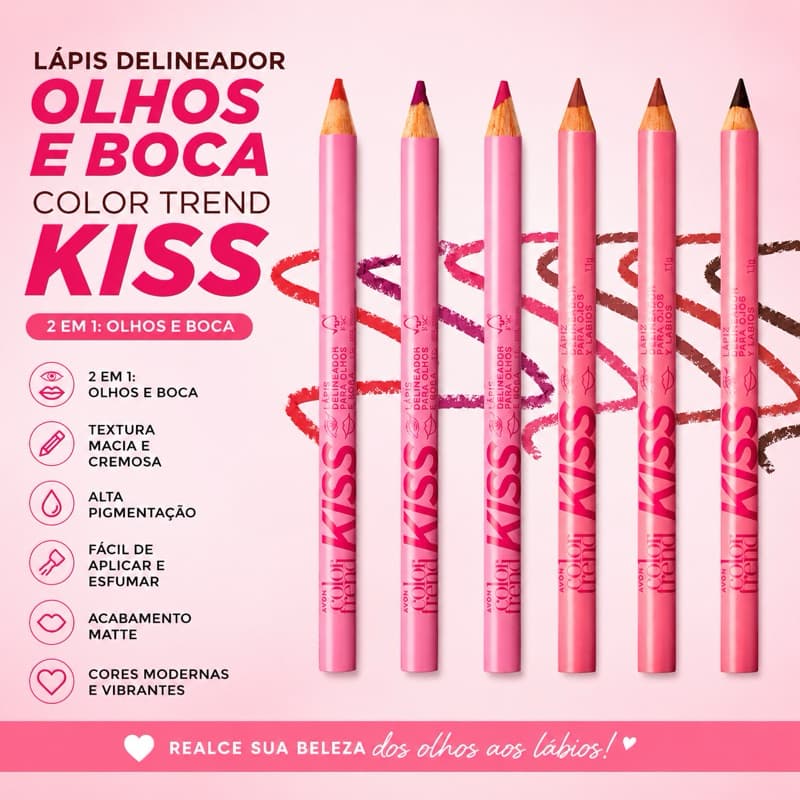 Lápis Delineador para Olhos e Boca Color Trend Kiss – Avon