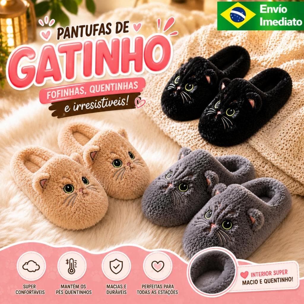 Pantufa Chinelo Feminino Masculino gatinho Sapato De Inverno Antiderrapante Flexível Quente