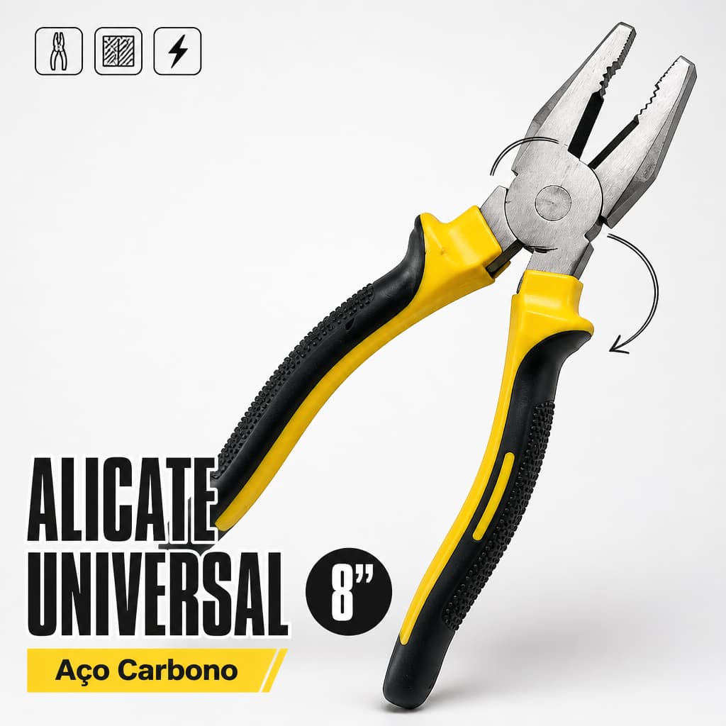 Alicate Universal 8 Polegadas Profissional - Aço Carbono (Cabo Emborrachado)