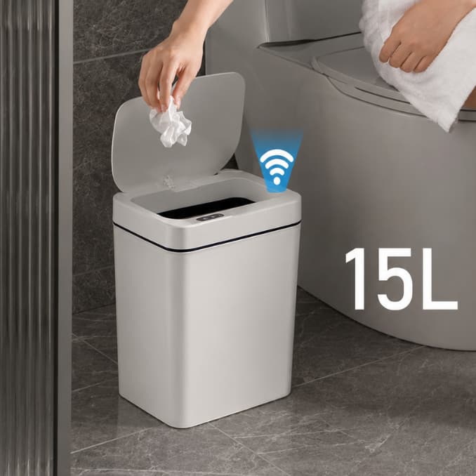 Lixeira com Sensor Automático Inteligente Abre Fácil Cesto Lixo Banheiro Cozinha Escritório 15L