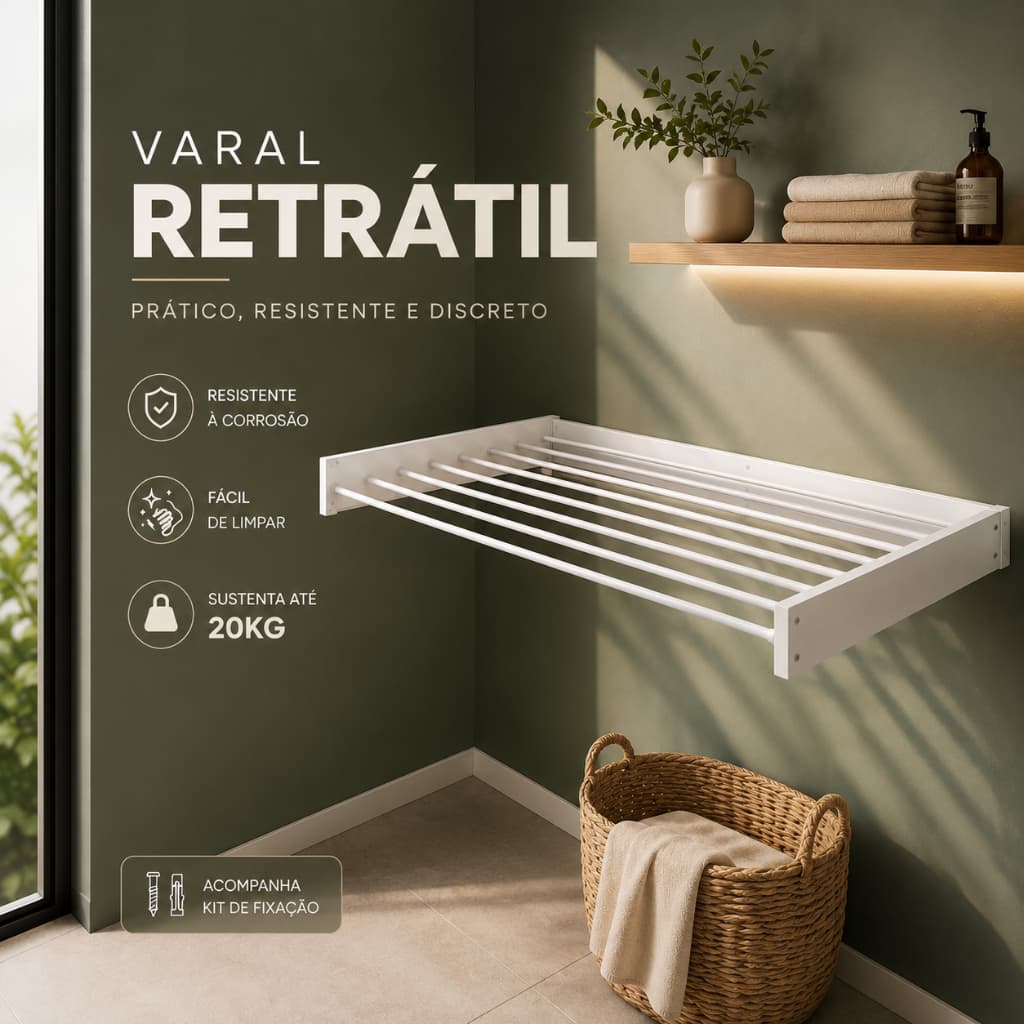 Varal Compacto 70cm com 5 Cordas – Ideal pra Lavanderia Pequena