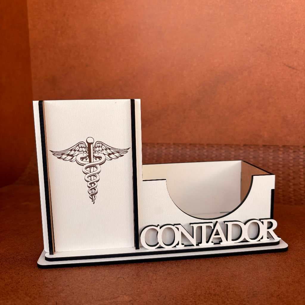 Porta Canetas e Post-it Personalizado Profissão com Nome em MDF Organizador de Mesa 20x12cm