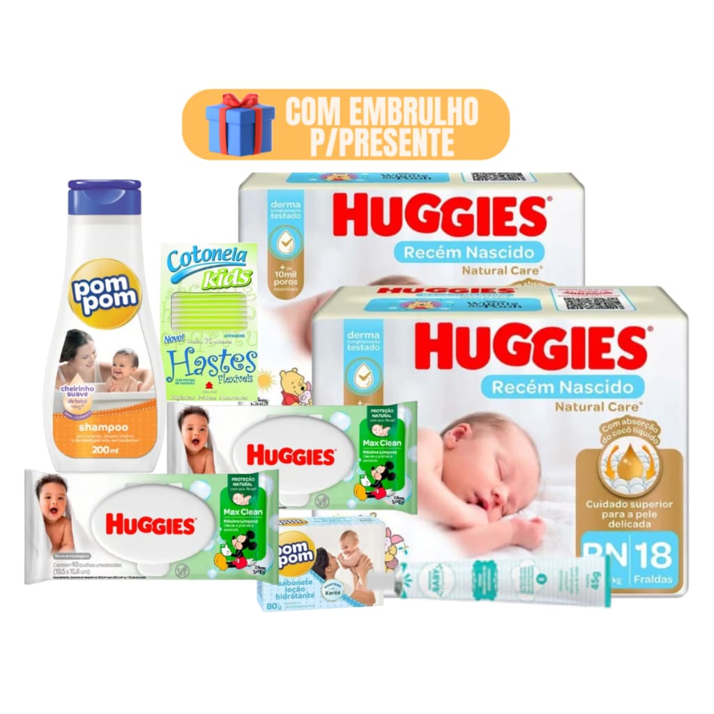 Kit Fraudas Descartáveis Pompom Lenços Umidecidos Shampoo Chá de Bebê
