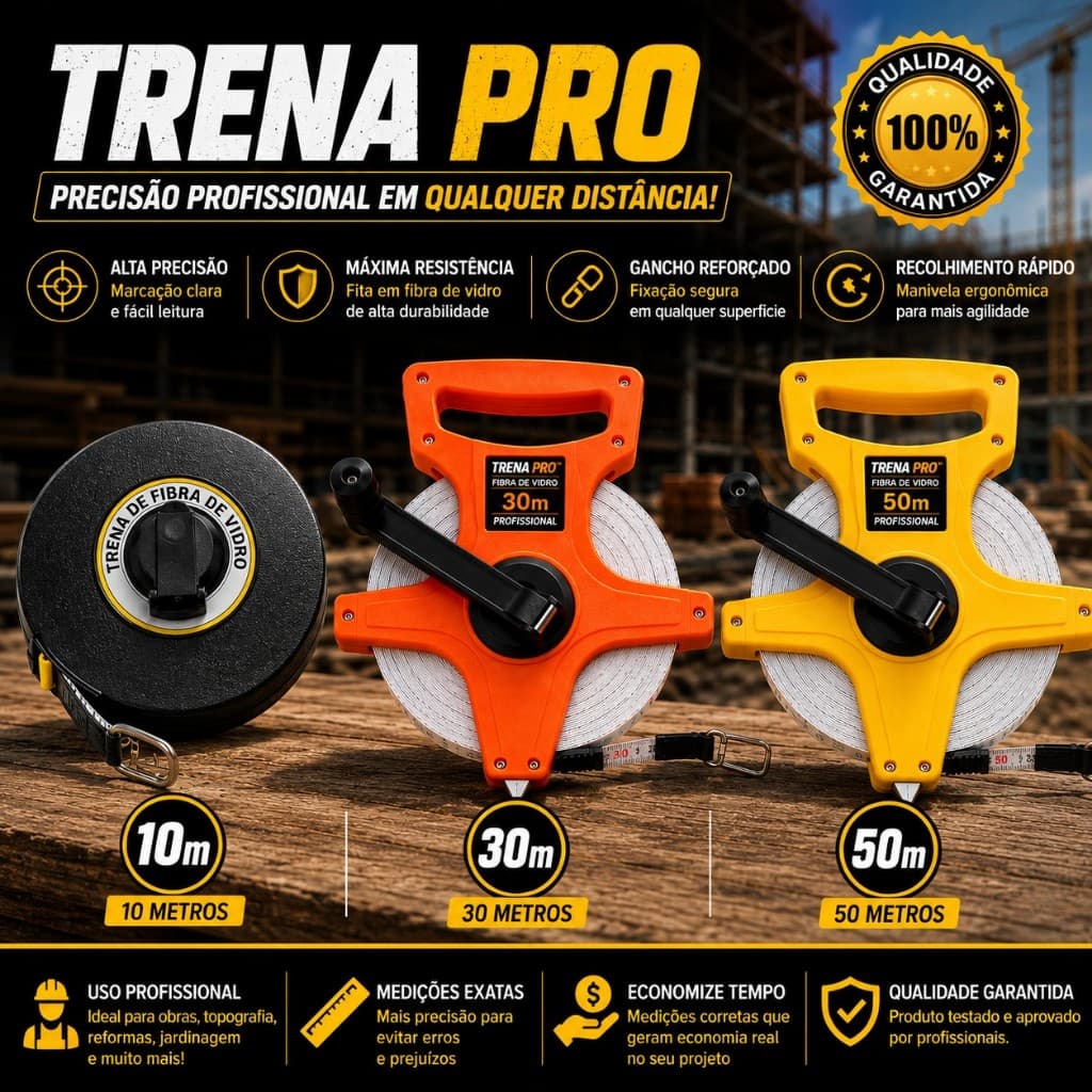 Fita Metrica Trerna Retratil Profissional Alta Precisão Manivela 10 30 50m