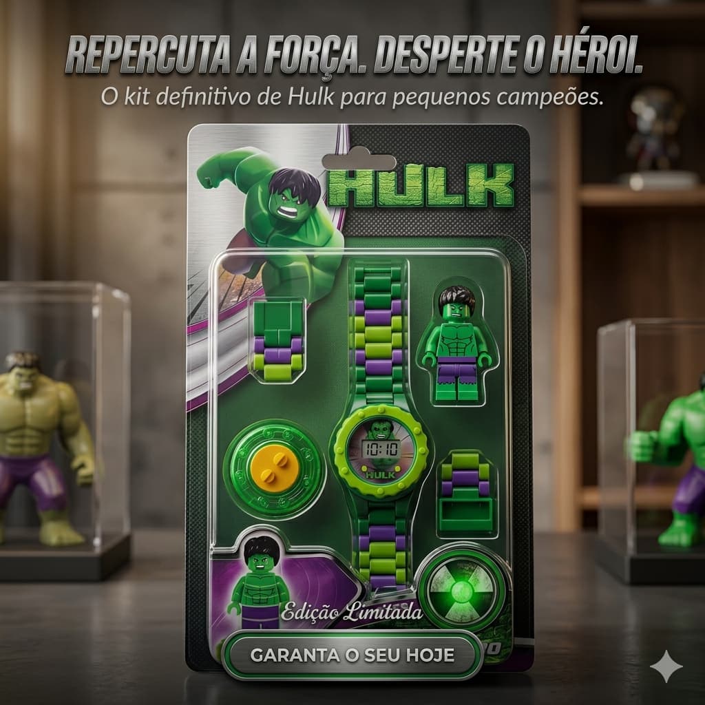 Relógio Infantil Do Hulk Menino Digital Kit Brinquedo  Boneco lego E Pulseira Ajustável Super Herói  Parecido Vingadores