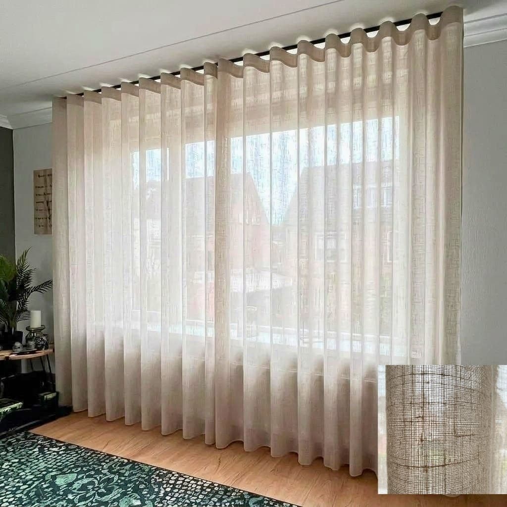 Cortina Luxo Gaze De Linho Sem Forro Trilho Suíço Max 7,00x2,80 Sala E Quarto