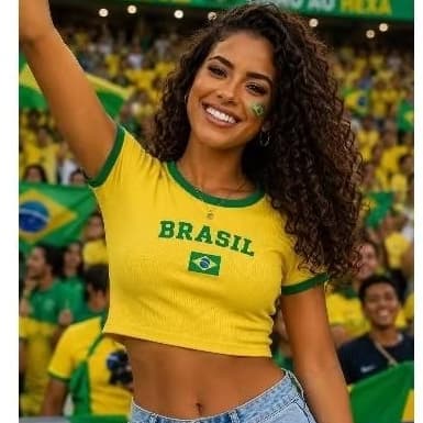 🇧🇷 Cropped Canelado Brasil Blusa Feminina cropped Copa – Verde e Amarelo | Tamanho Único 🇧🇷