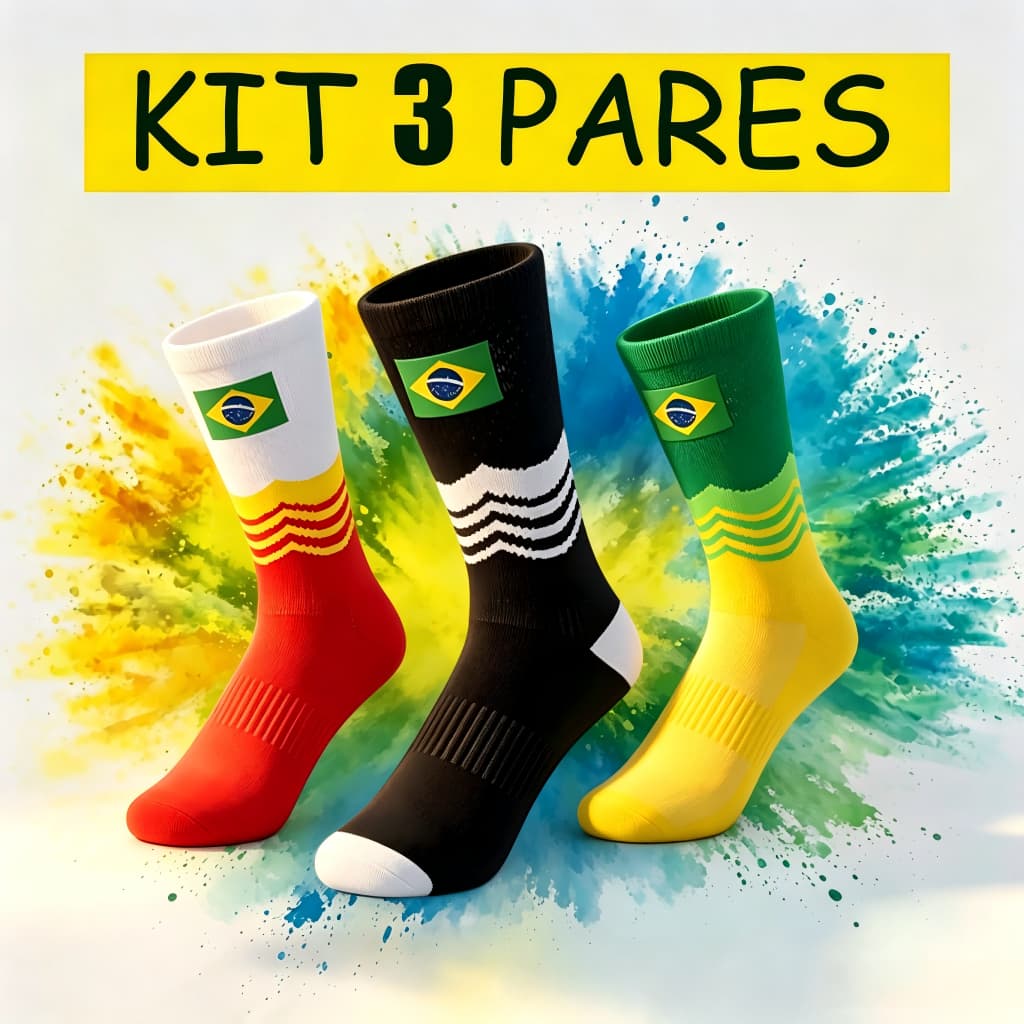 Kit 2 Meia de Futebol Antiderrapante Cano Alto Esportiva Academia Corrida Jcolour Confortável 40-46