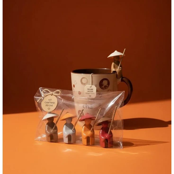Kit 04 Segurador De Saqunhos de Chá para Xícara Caneca Modelo Pescador Chinês. Decoração Enfeite Top