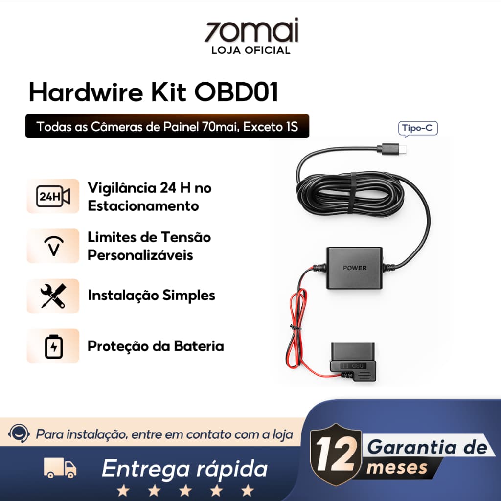 70mai OBD-ll Hardwire Kit-Midrive OBD01 Tipo C Digital Tensão Ajustável Fácil Vigilância de Estacionamento 24H