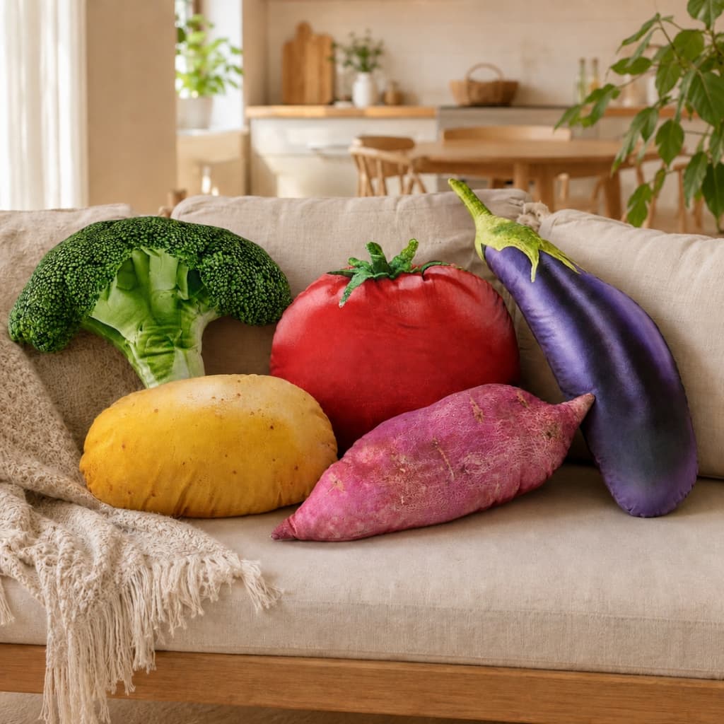 Almofada Vegetal Realista Verdura Fruta Tomate Berinjela Brócolis Batata doce Inglesa Engraçada