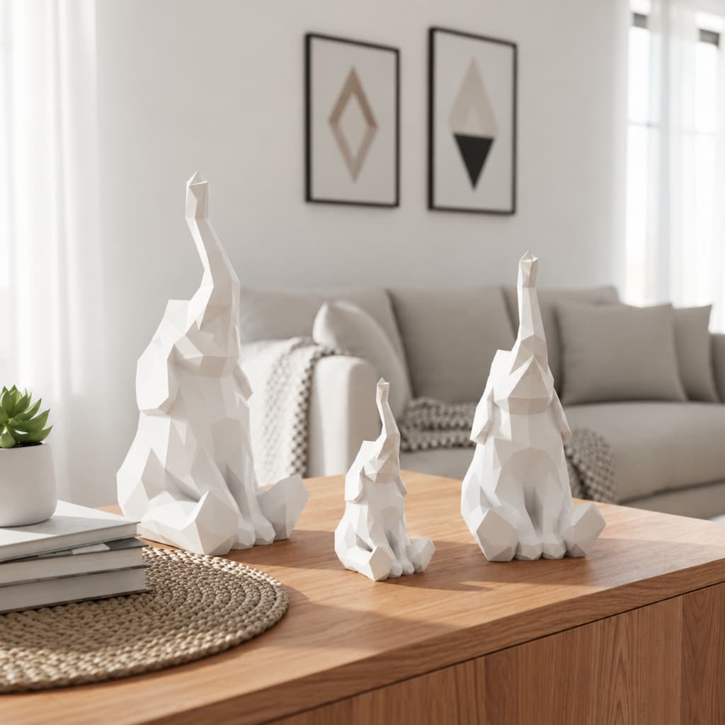 Elefantes Decorativos Kit Trio Estilo Moderno Sustentável para Sala e Escritório