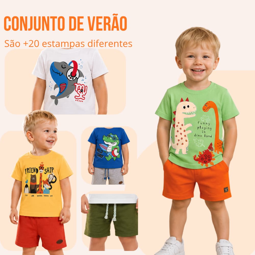 Kit Sortido 6 Ou 10 Peças de Roupas Infantil Bebê Menino (Camisetas + Bermudas) Conjunto Infantil Masculino de Calor