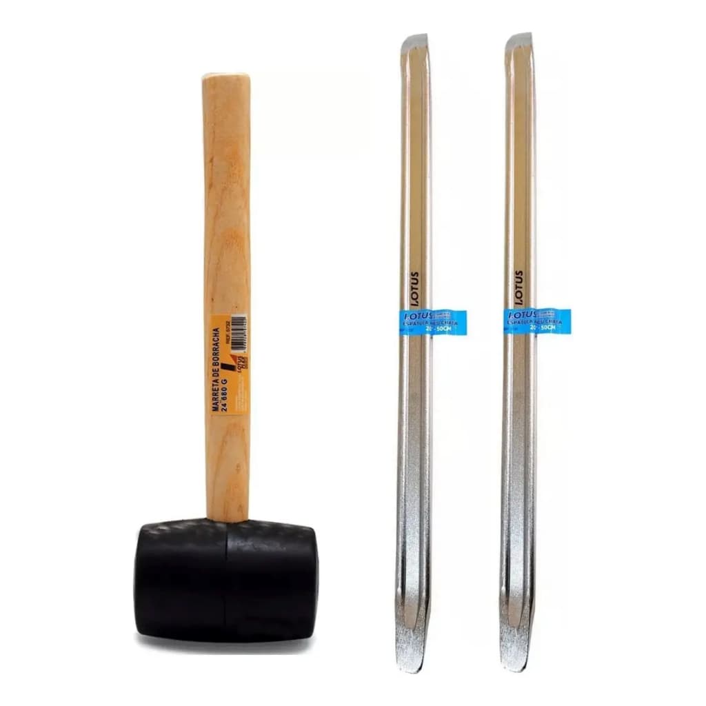 Kit Borracheiro C/ 2 Espátulas Chata 50cm + Marreta Borracha