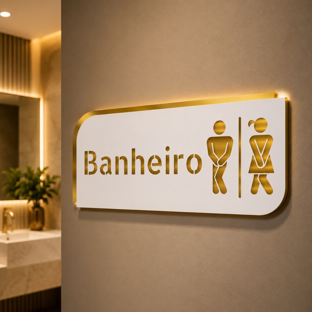 Placa de acrílico espelhado Porta Banheiro Wc Feminino e Masculino - Placa Sinalizadora Espelhada