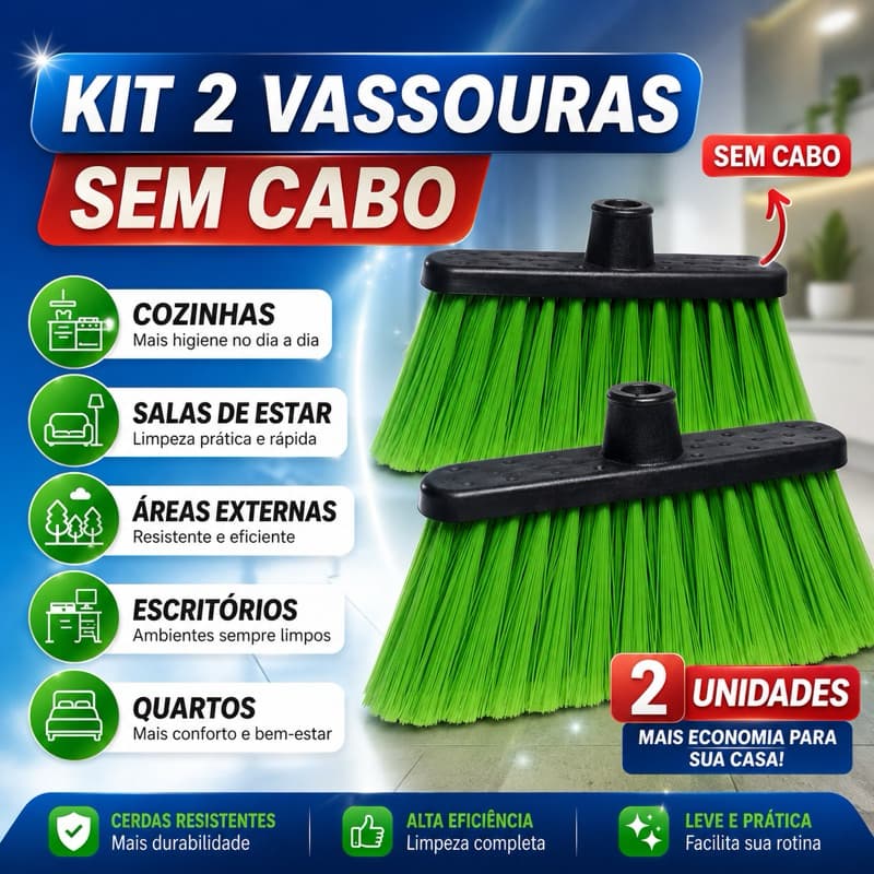 2 unidades Vassoura Doméstica Íris S/ Cabo Cerdas Macias Alta Resistência