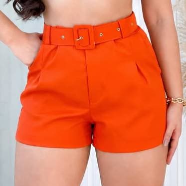 Short Feminino Alfaiataria Cintura Alta com Cinto Short Social Moda Feminina Elegante Look Casual Chic Tendencia Moda