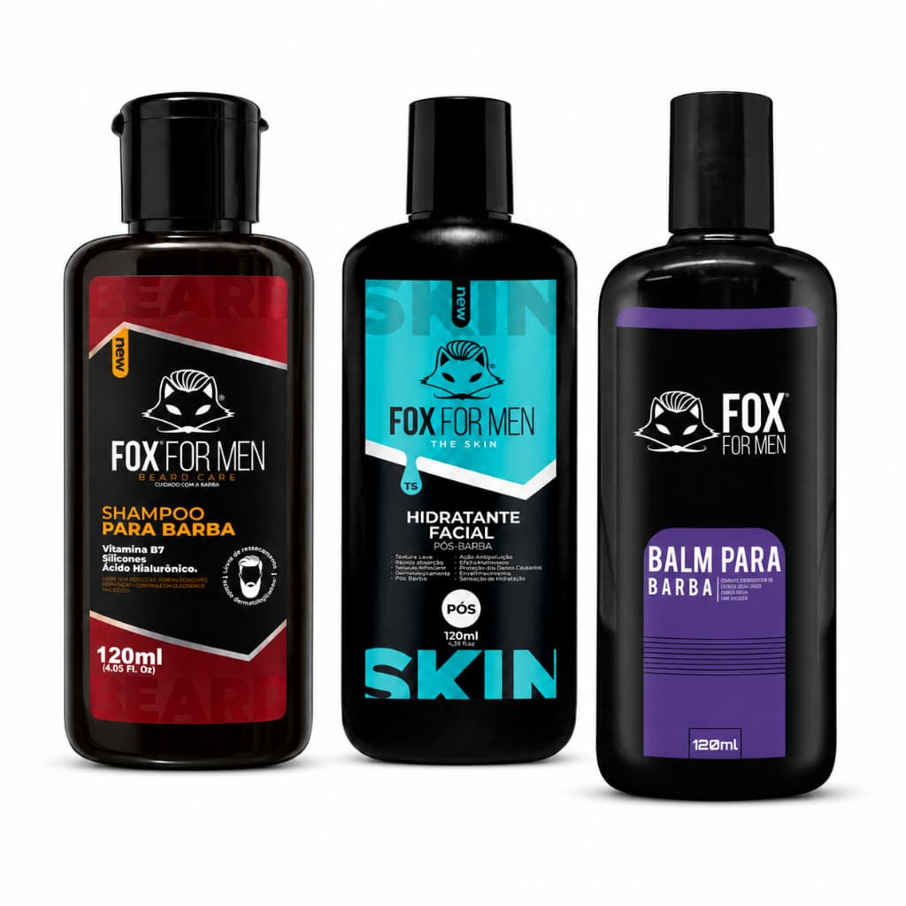 Kit Barba Masculino Shampoo 120ml + Balm 120ml + Pós Barba 120g Fox For Men Barba Macia Hidratada