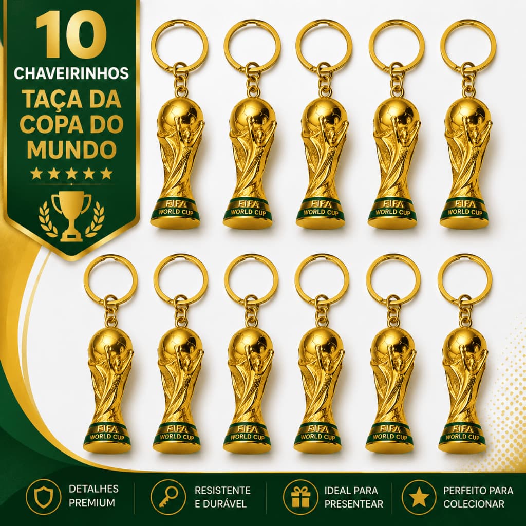 Kit 10 Chaveiros Taça Copa Dourada 6cm Lembrancinha Futebol Brinde Festa - FULL SHOPEE