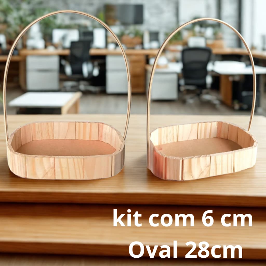 Kit 6 Cesta Oval Grande 28cm De Madeira Cestinha Fraldeira Oval Cesta de Madeira Grande Cesta Pinus