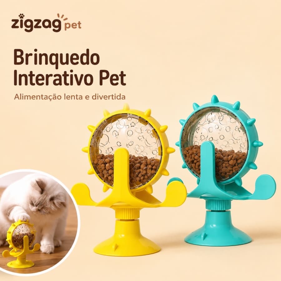 Brinquedo para Gatos Giratório com Ventosa Porta Petisco | Alimentador Lento Anti Estresse