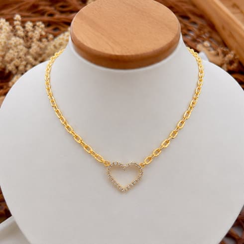Choker Folheada a Ouro Coração Strass