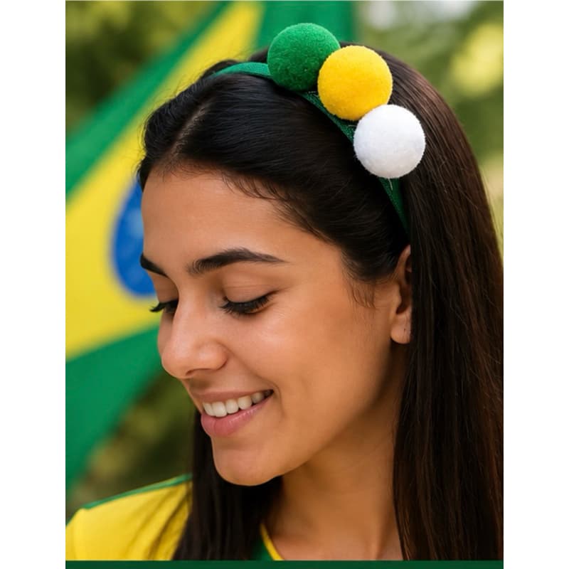 Tiara Brasil Verde Amarela com Pompom | Festa Junina | Copa | Torcida Brasileira