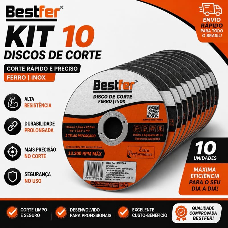 Kit 10 Discos De Corte Bestfer 4.1/2 Polegadas
