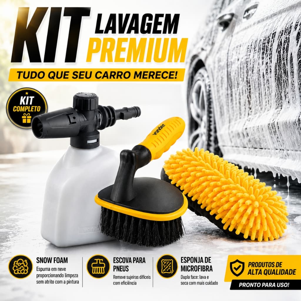 Snow Foam Escova Pneu Esponja Microfibra Aplicador de Shampoo Lavadora Alta Pressão Vonder Kit lavagem automotiva