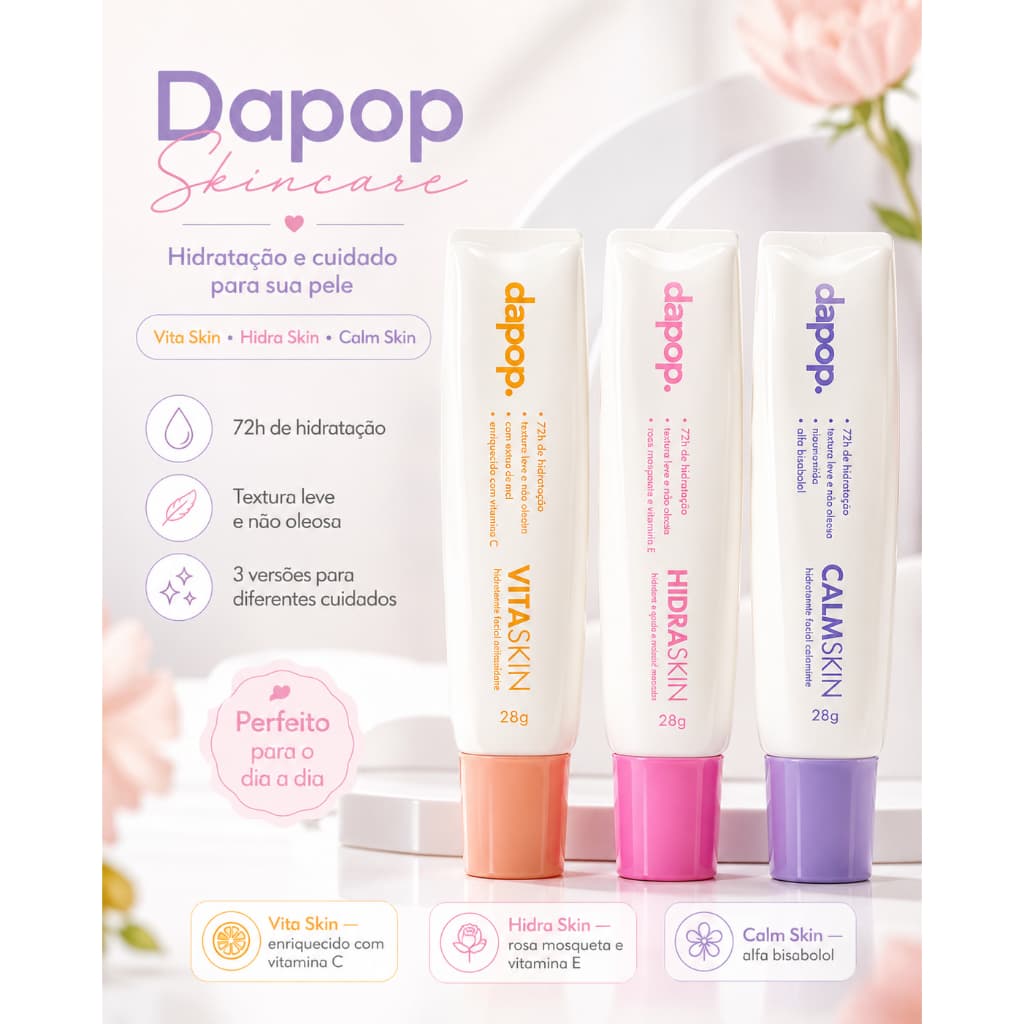 Hidratante Facial Dapop 28g Skincare 72h Hidratação – Pele Macia, Leve e Hidratada