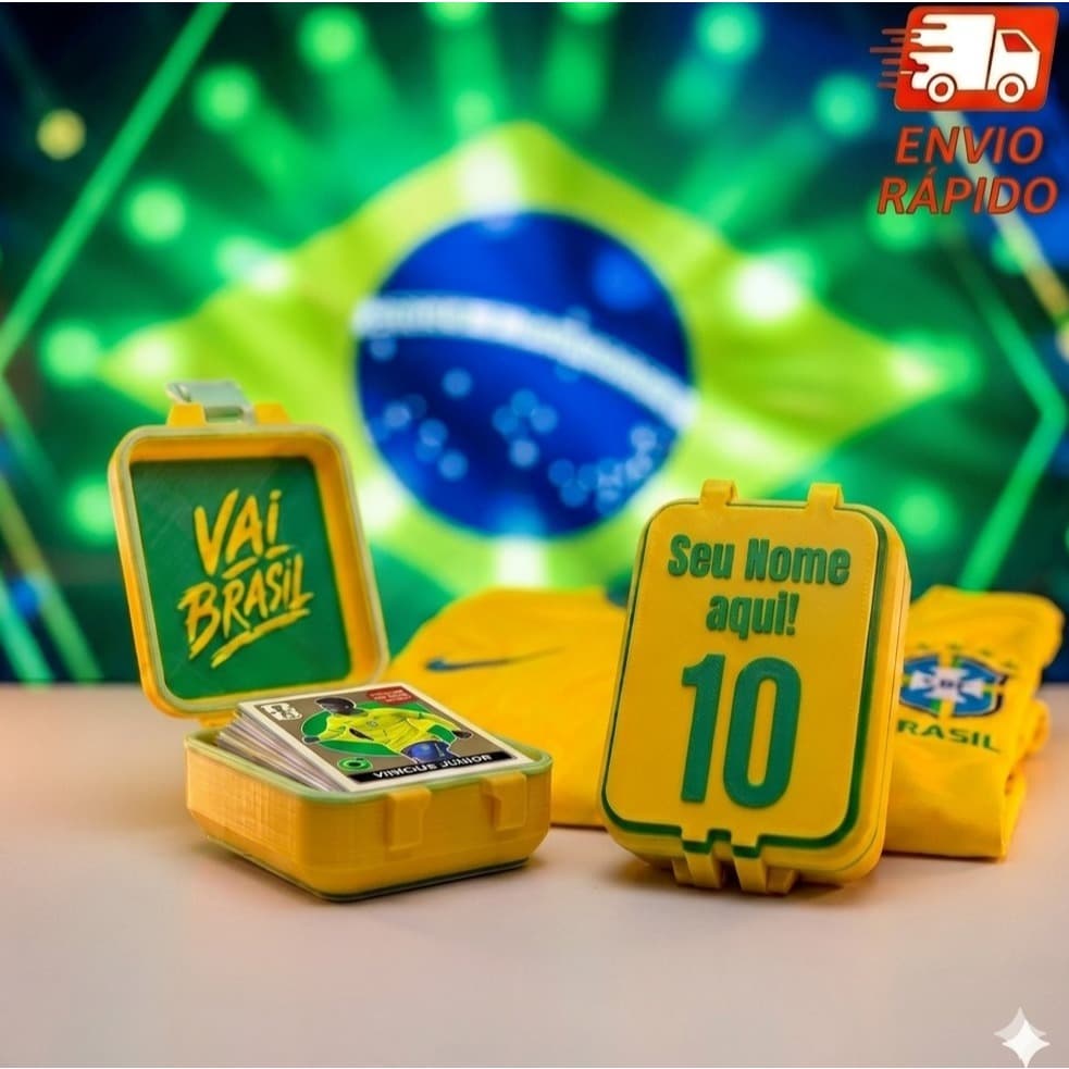 Porta Figurinhas Copa Do Mundo Caixa Organizadora Álbum Personalizada Com Nome Troféu 3D Resistente