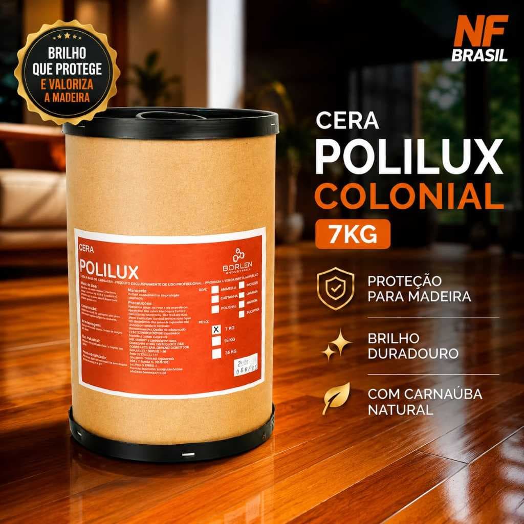 Cera Pasta Madeira Colonial Brilho Demolição Polilux 7 Kg