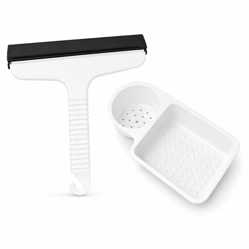 Rodinho + Porta Detergente e Esponja/ Kit Rodo de Pia + Organizador de Pia Branco