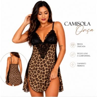 Camisola Feminina Renda Estampada Alça Regulável Confortável Moda Noite