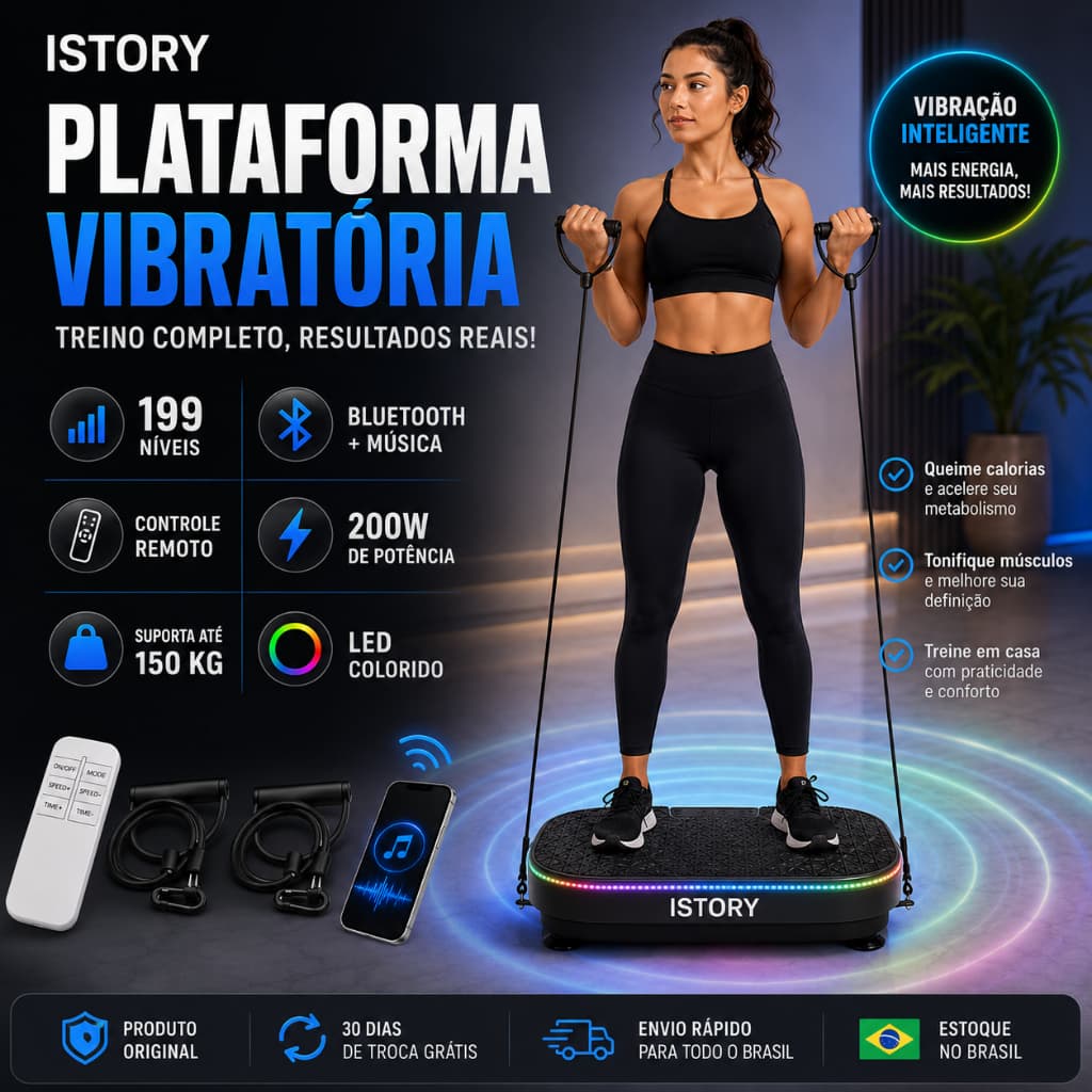 Plataforma Vibratória Bivolt 110V/220V 120 Níveis Bluetooth Com Controle Remoto Fitness Doméstico
